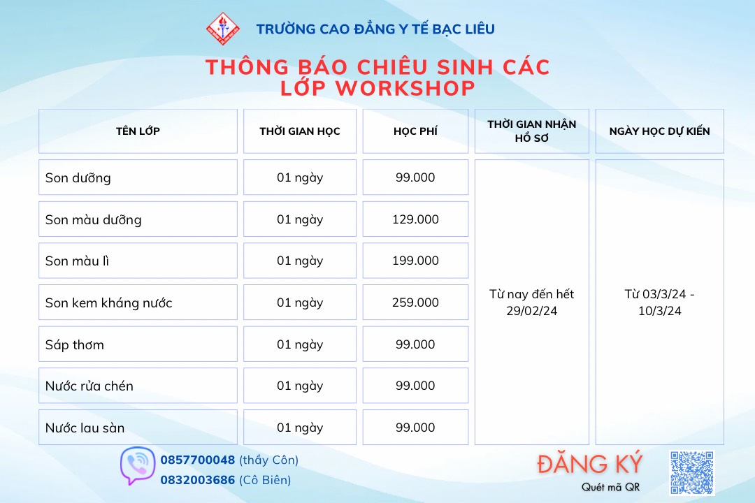 Chiêu sinh các lớp đào tạo (Workshop) tháng 3 năm 2024