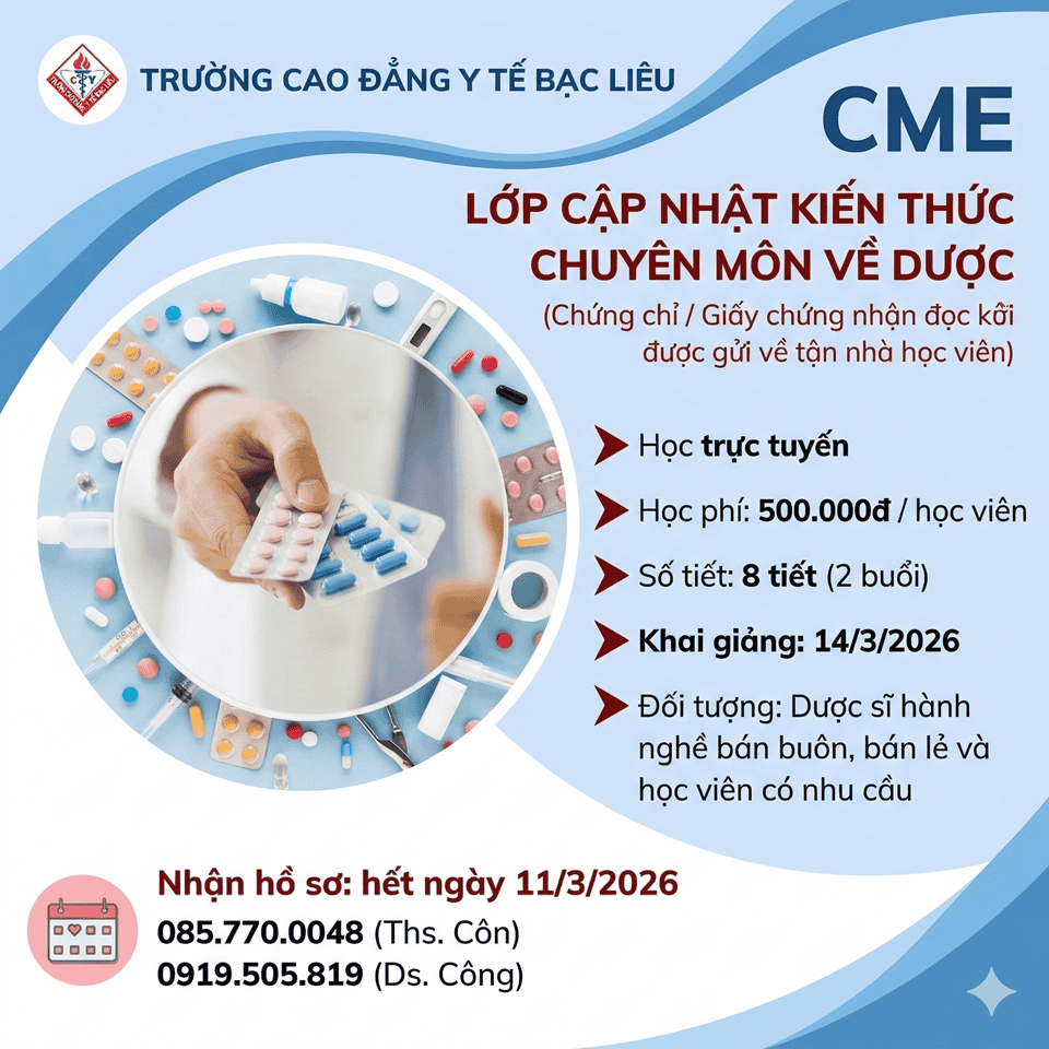 Chiêu sinh lớp lớp cập nhật kiến thức chuyên môn về Dược (CME) năm 2026
