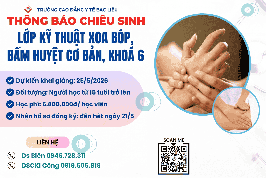 Chiêu sinh lớp "Kỹ thuật xoa bóp bấm huyệt cơ bản, khóa 6"