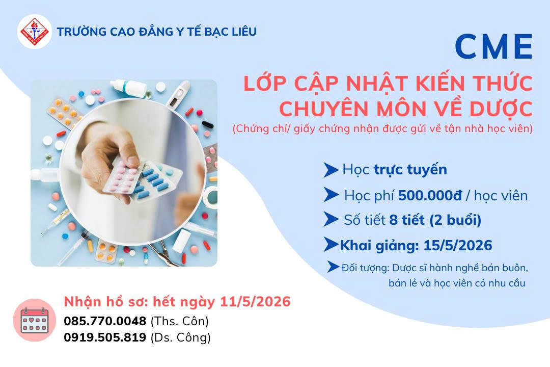 Chiêu sinh lớp lớp cập nhật kiến thức chuyên môn về Dược (CME) tháng 5 năm 2026